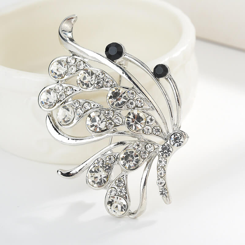 Butterfly  Crystal Diamond Brooch YongxiJewelry Silver