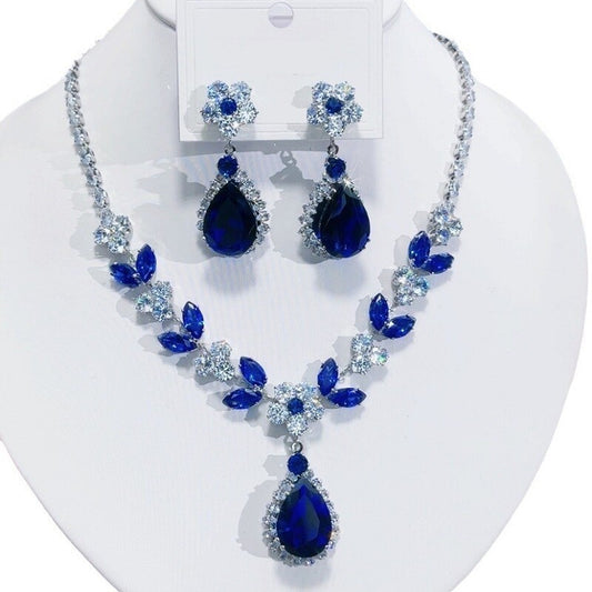 Luxurious Blue Zircon Crystal Necklace and Earrings Set YongxiJewelry 3