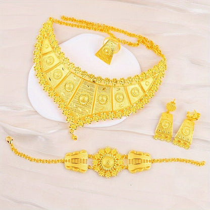 Luxurious Gold-Tone Jewelry Set - Necklace, Bracelet, & Earrings, Gold Jewelry, Gift For Her 1