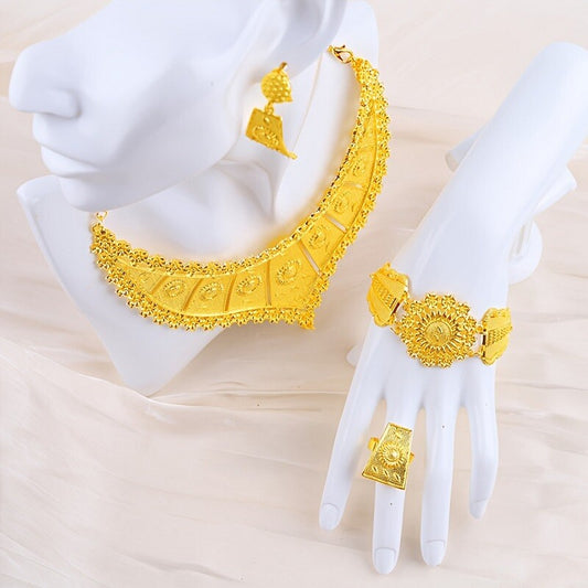 Luxurious Gold-Tone Jewelry Set - Necklace, Bracelet, & Earrings, Gold Jewelry, Gift For Her 2