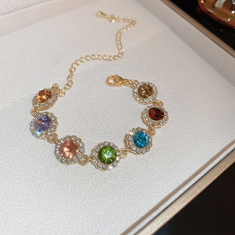 Multi-Colored Zircon Bracelet with Gold Chain YongxiJewelry 2