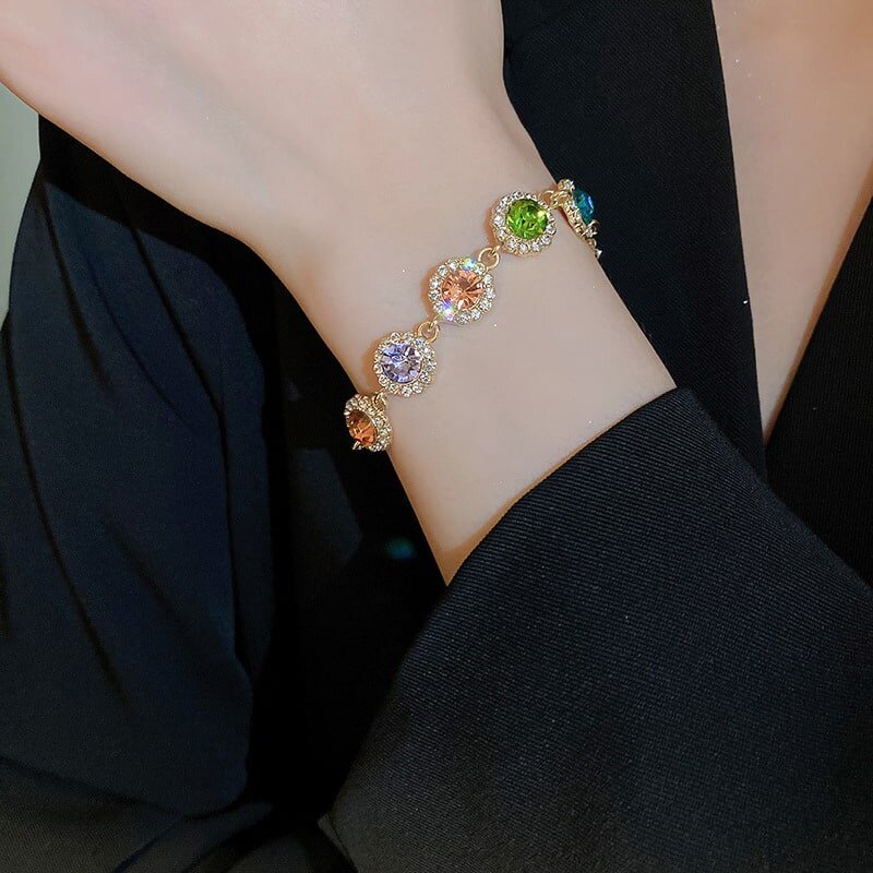 Multi-Colored Zircon Bracelet with Gold Chain YongxiJewelry 6