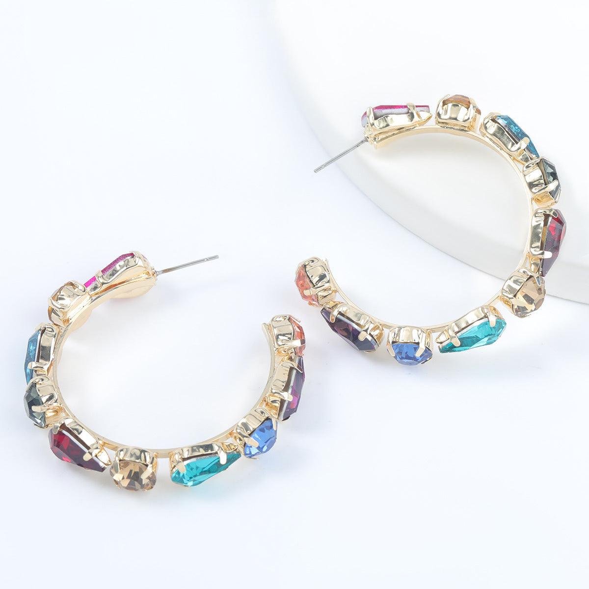 Fashion Colored Diamond C-Shaped Earrings YongxiJewelry 5