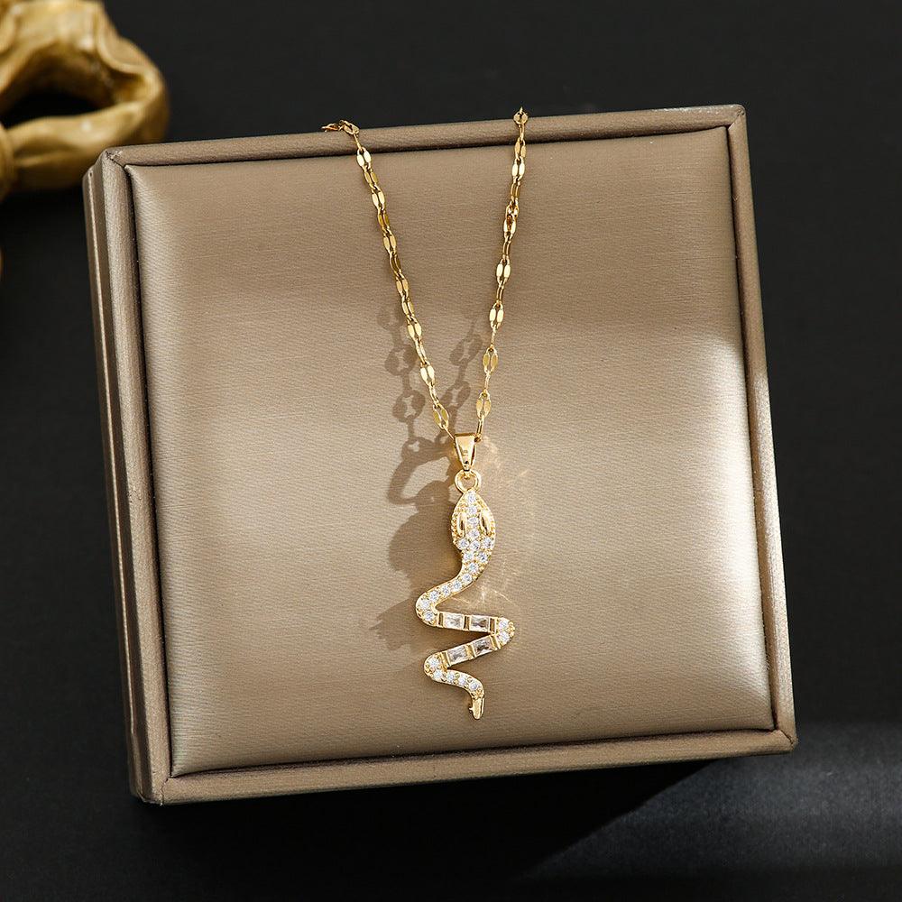 Snake Pendant Titanium Steel Necklace YongxiJewelry Golden