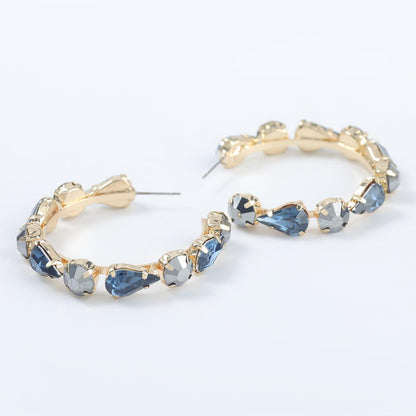 Fashion Colored Diamond C-Shaped Earrings YongxiJewelry Blue-grey