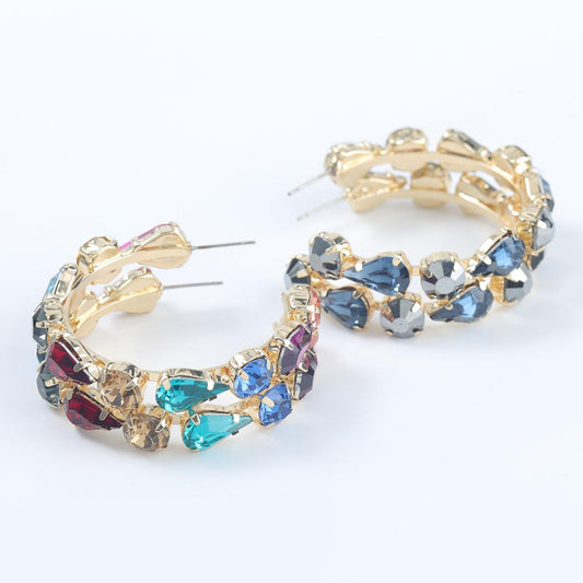 Fashion Colored Diamond C-Shaped Earrings YongxiJewelry 1