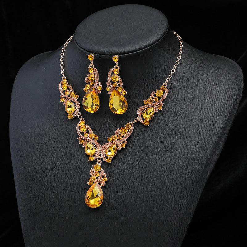 Temperament Necklace Earrings Set YongxiJewelry Yellow