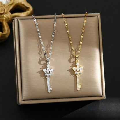 Zircon Crown Key Pendant Necklace YongxiJewelry  2