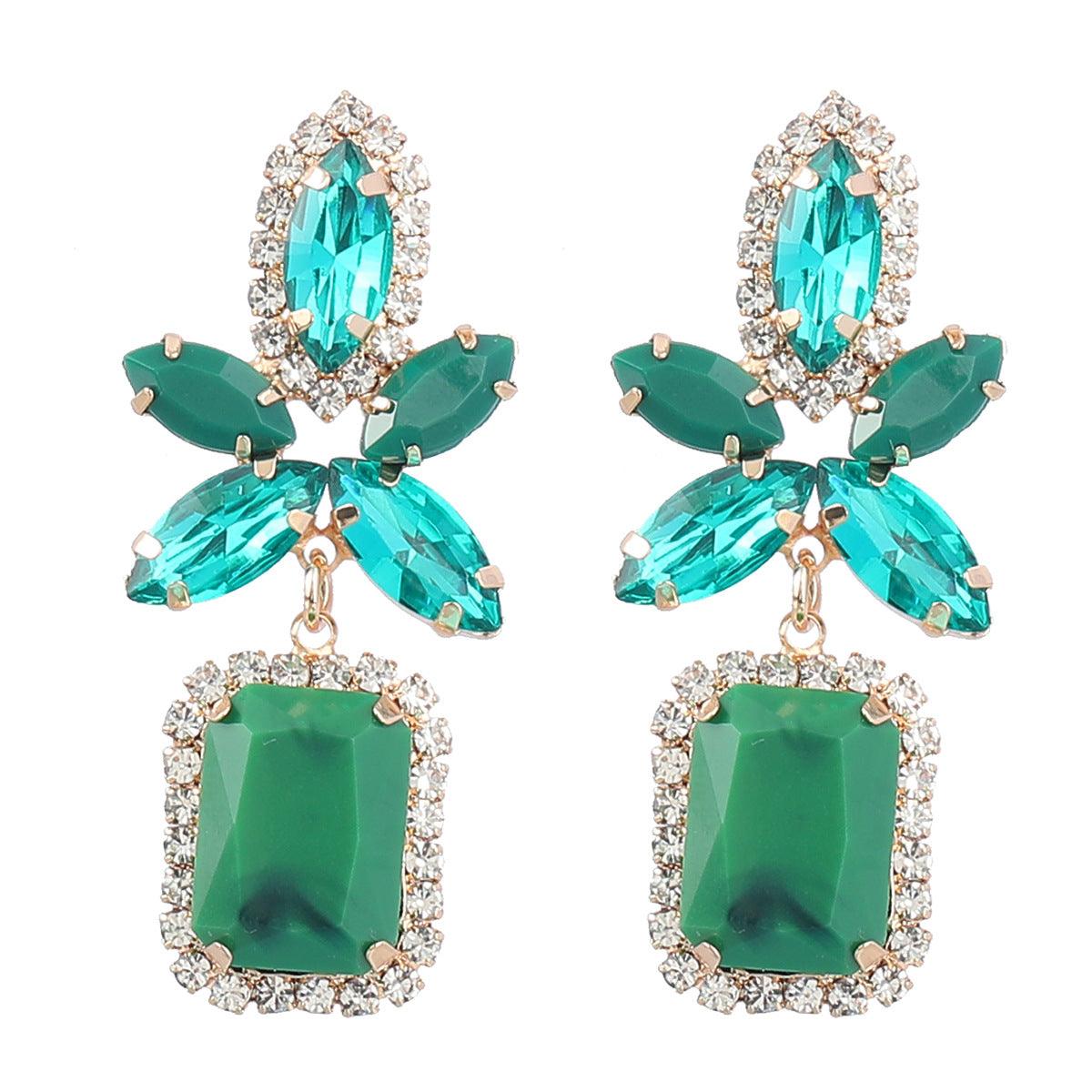 Colored Diamond Flower Square Earrings YongxiJewelry Green