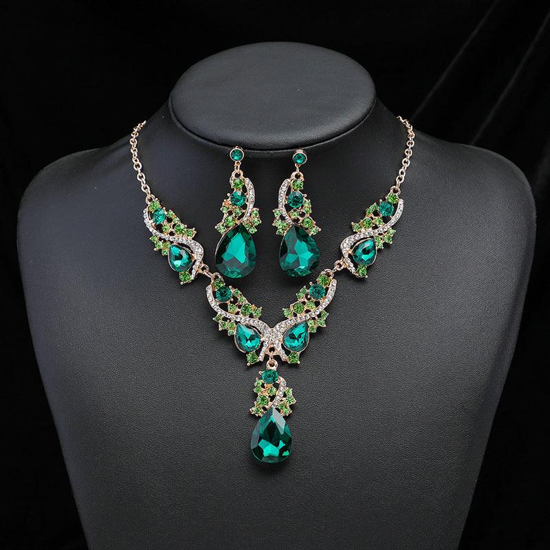 Temperament Necklace Earrings Set YongxiJewelry  Green