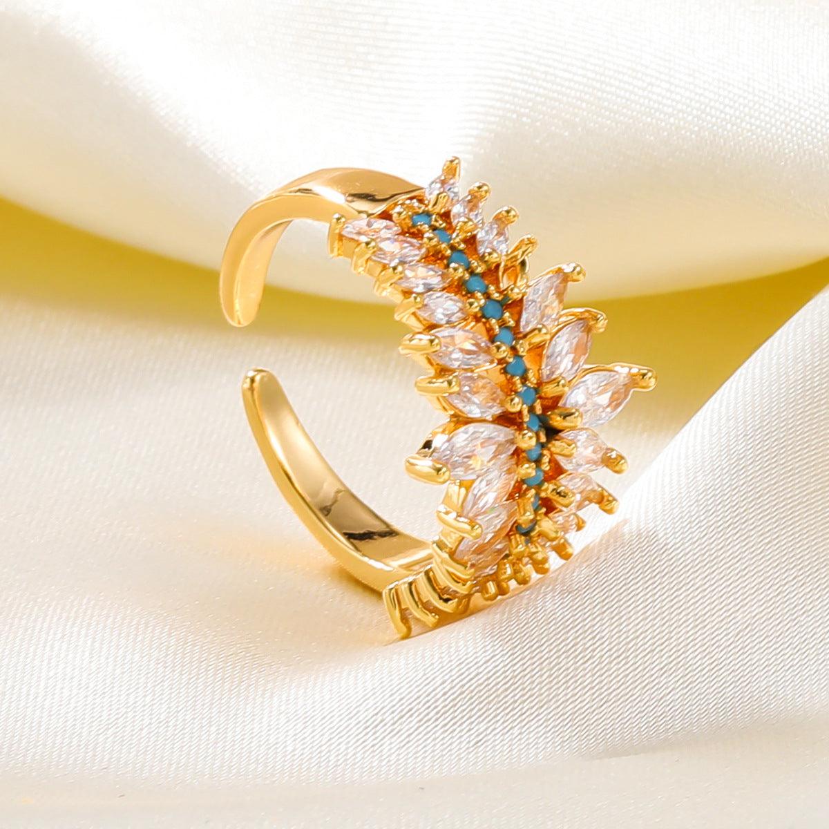 Zircon Floral Open Ring for Women YongxiJewelry Gold