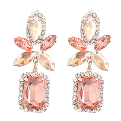 Colored Diamond Flower Square Earrings, Trendy Women's Earrings - YongxiJewelry