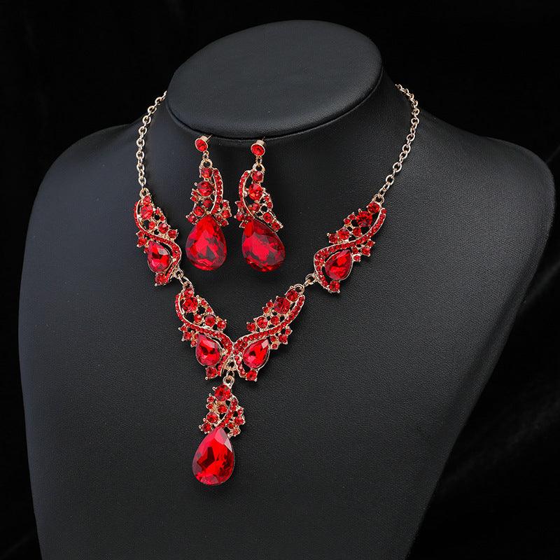 Temperament Necklace Earrings Set YongxiJewelry  Red