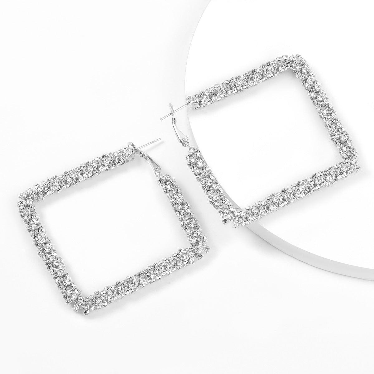 Trendy Women Square Rhinestone Evening Earrings YongxiJewelry Silver