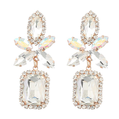 Colored Diamond Flower Square Earrings YongxiJewelry White