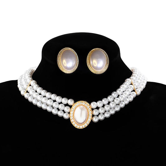 Elegant Pearl Necklace & Earrings Set YongxiJewelry 1