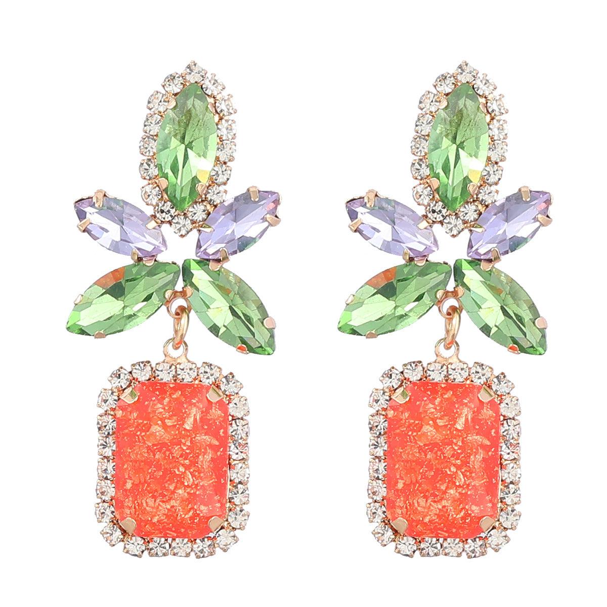 Colored Diamond Flower Square Earrings YongxiJewelry Orange
