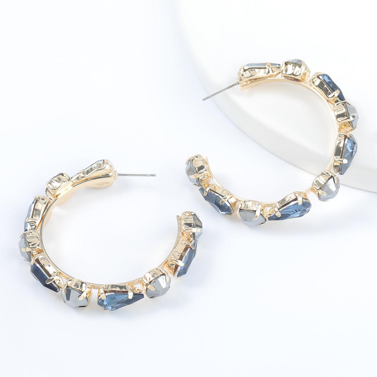 Fashion Colored Diamond C-Shaped Earrings YongxiJewelry4