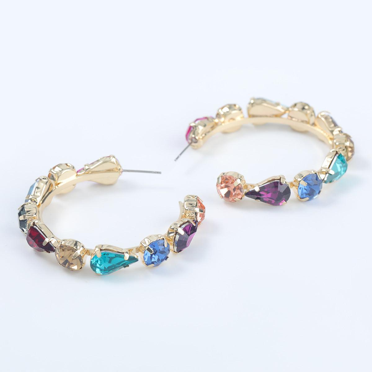 Fashion Colored Diamond C-Shaped Earrings YongxiJewelry Colored