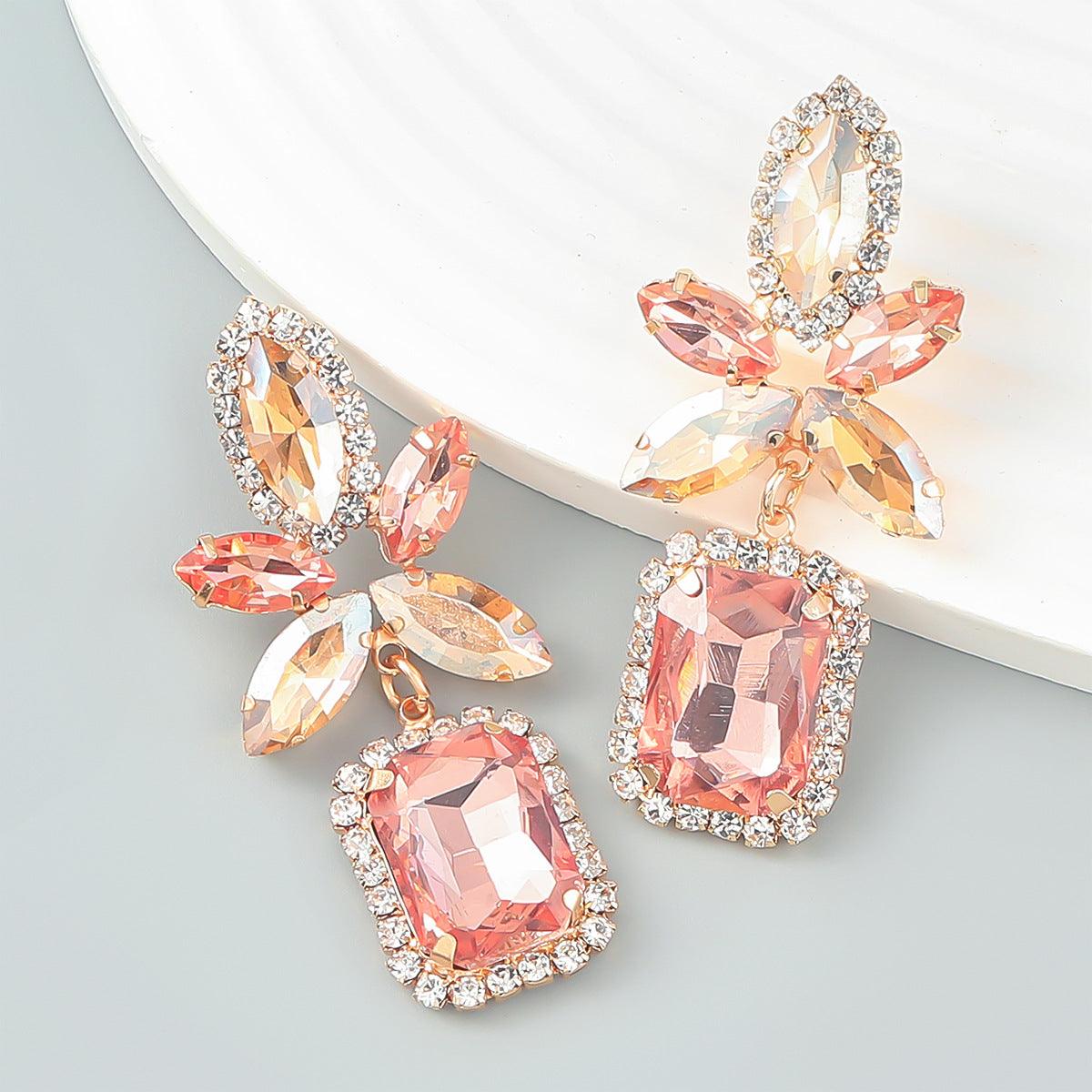 Colored Diamond Flower Square Earrings YongxiJewelry Gold Pink
