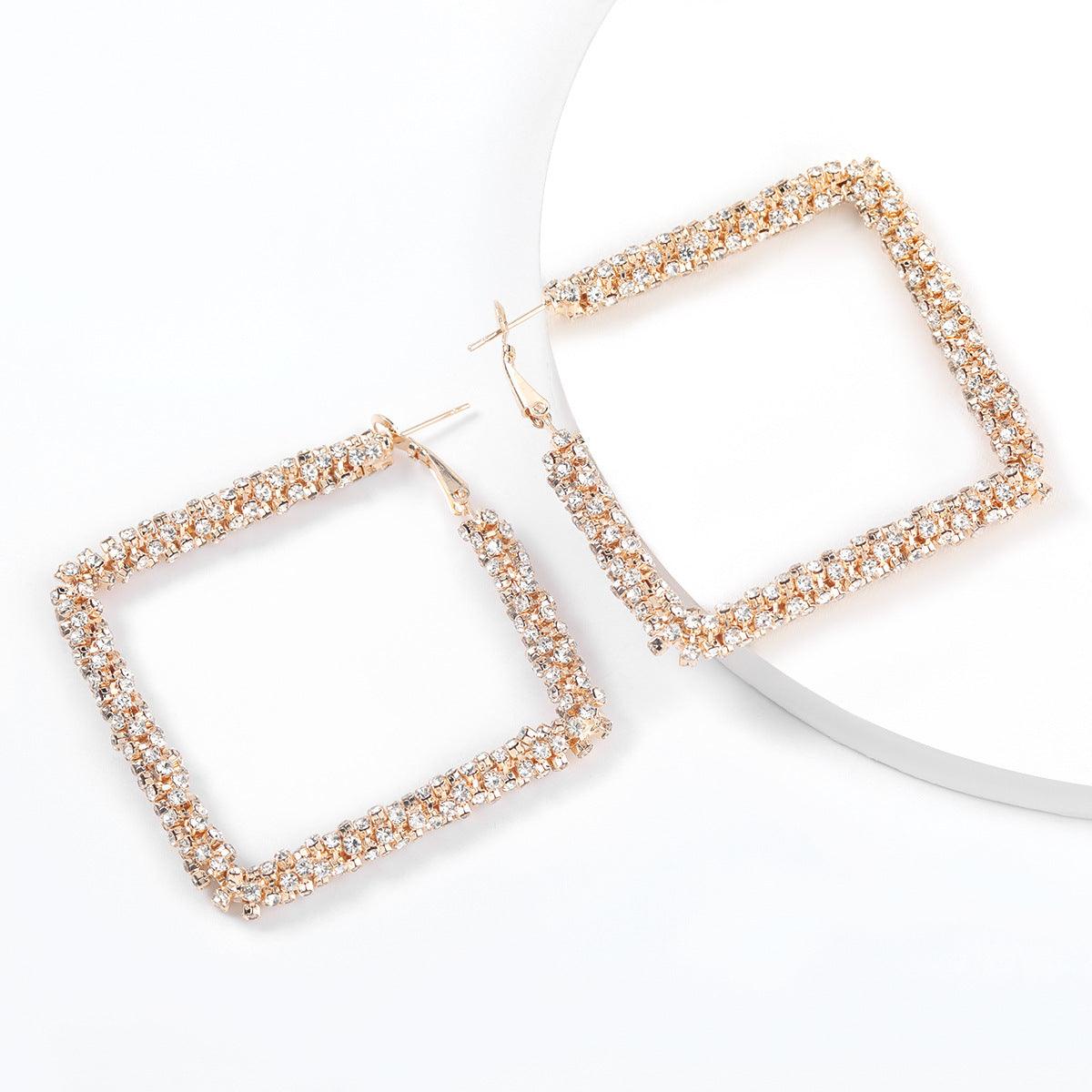 Trendy Women Square Rhinestone Evening Earrings YongxiJewelry Gold