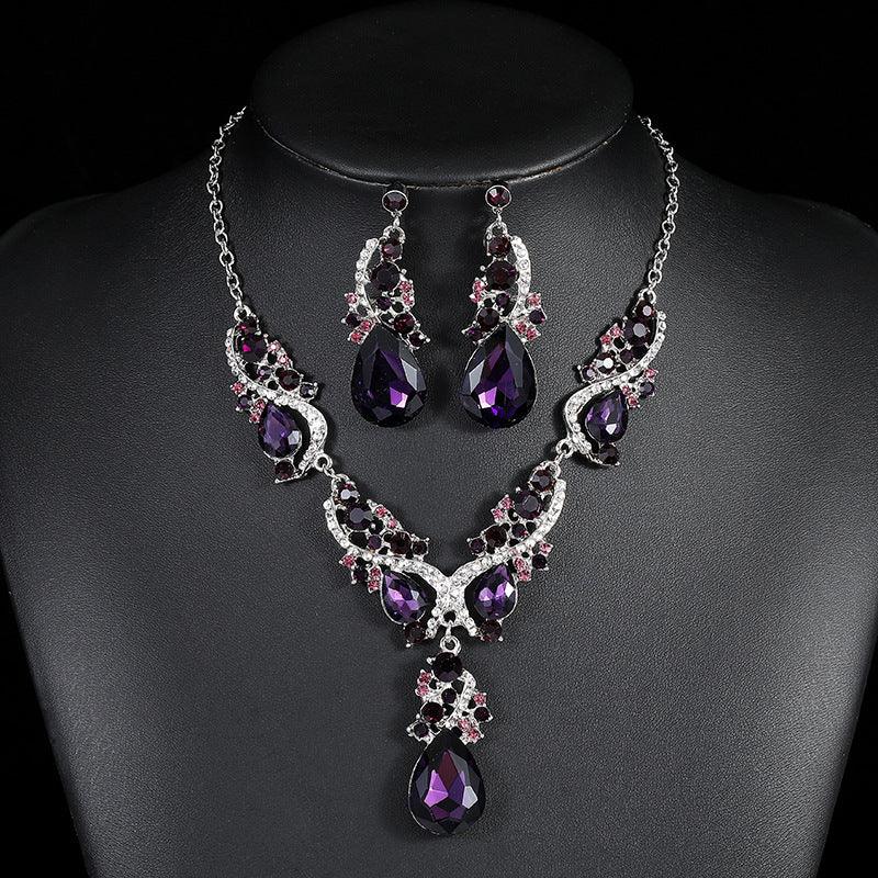 Temperament Necklace Earrings Set YongxiJewelry  Purple