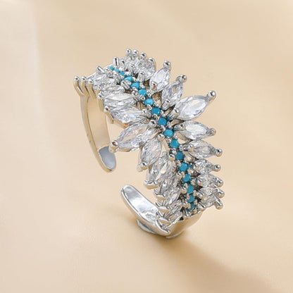 Zircon Floral Open Ring for Women YongxiJewelry Silver