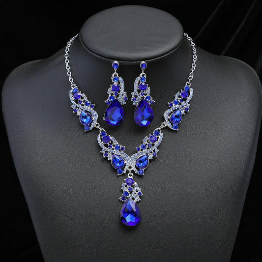 Temperament Necklace Earrings Set YongxiJewelry Blue