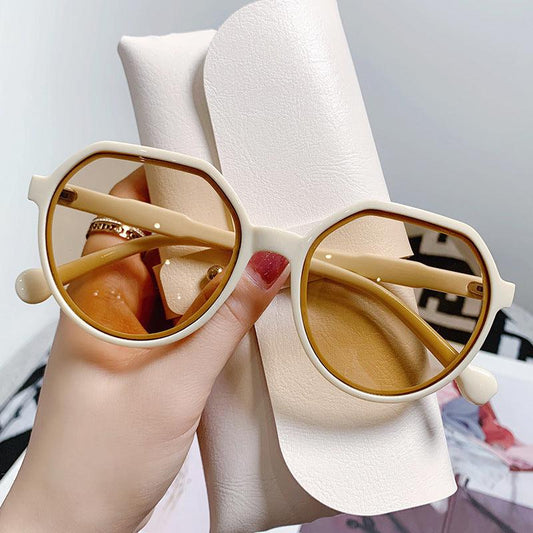 Round Sunglasses Off-white frame tea lenses YongxiJewelry