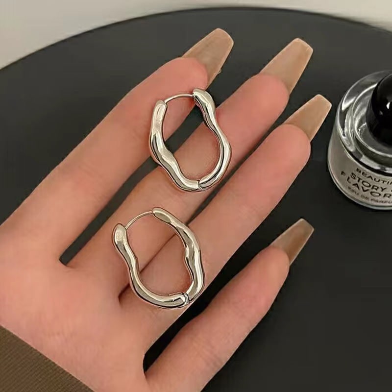 Organic Metal Hoop Earrings YongxiJewelry  2