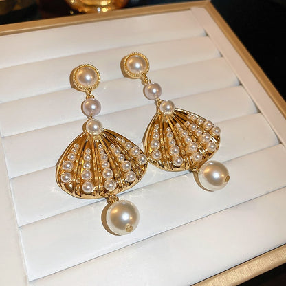 Pearl Fan-Shaped Dangle Earrings YongxiJewelry  1