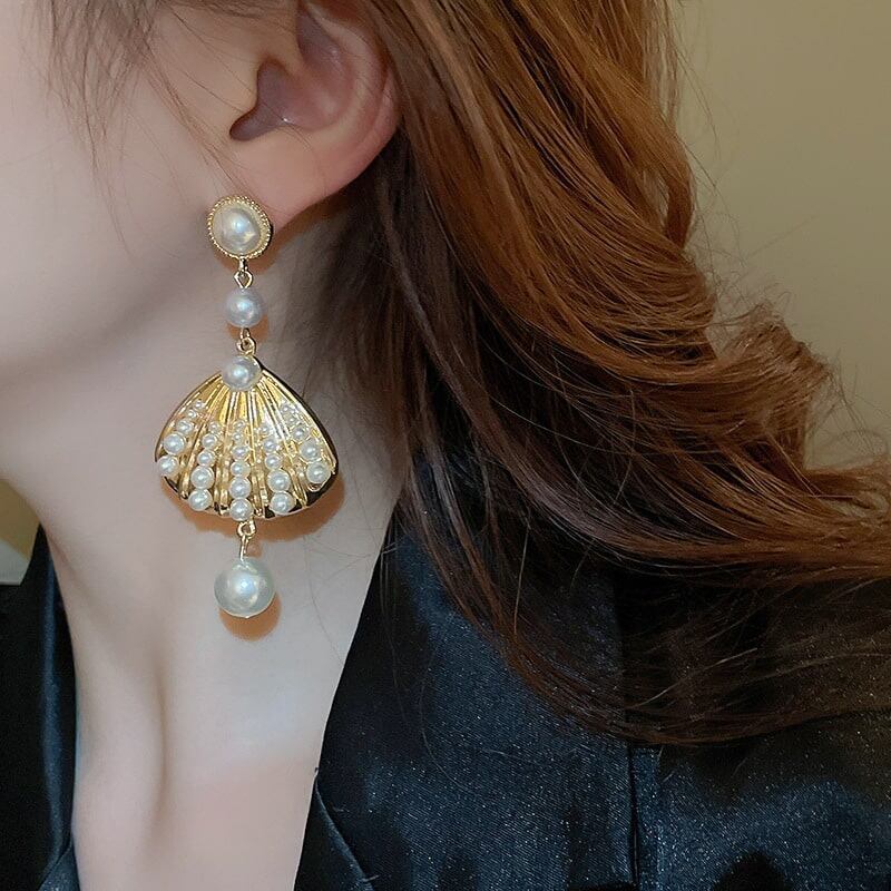 Pearl Fan-Shaped Dangle Earrings YongxiJewelry  2