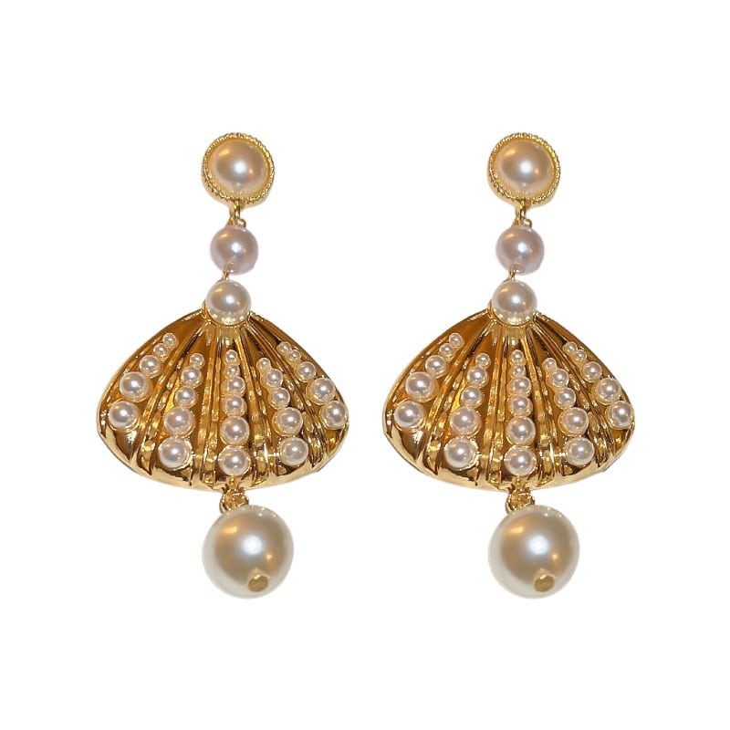 Pearl Fan-Shaped Dangle Earrings YongxiJewelry  4