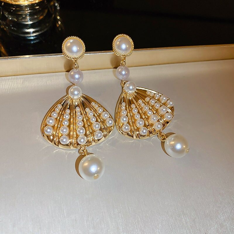 Pearl Fan-Shaped Dangle Earrings YongxiJewelry  5