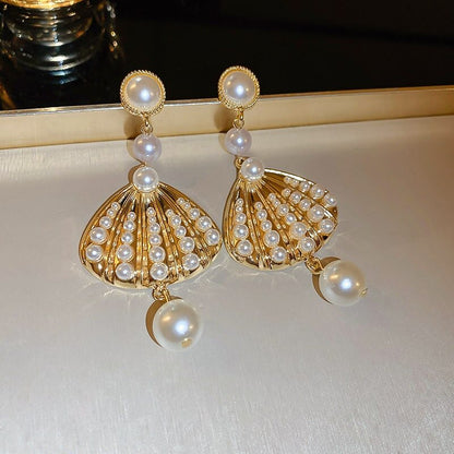 Pearl Fan-Shaped Dangle Earrings YongxiJewelry  5