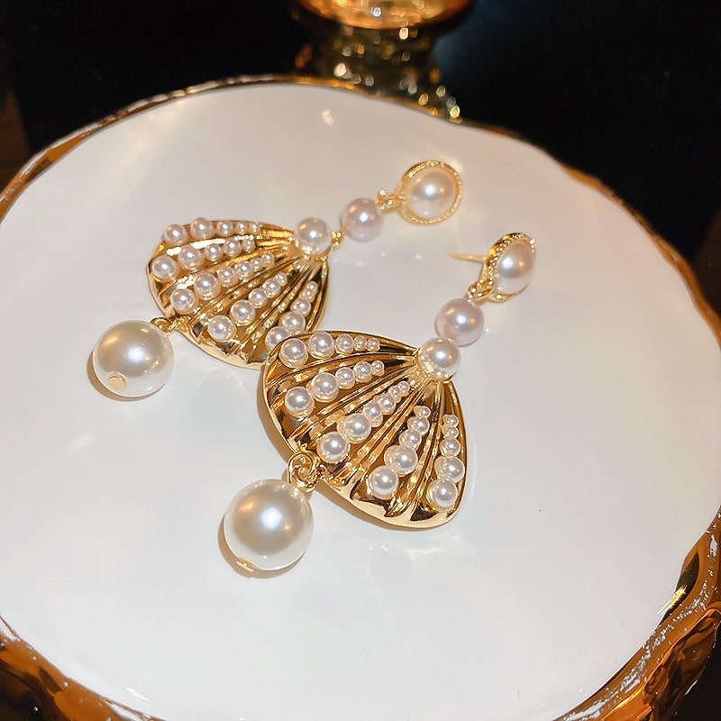 Pearl Fan-Shaped Dangle Earrings YongxiJewelry  6