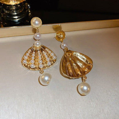 Pearl Fan-Shaped Dangle Earrings YongxiJewelry  7