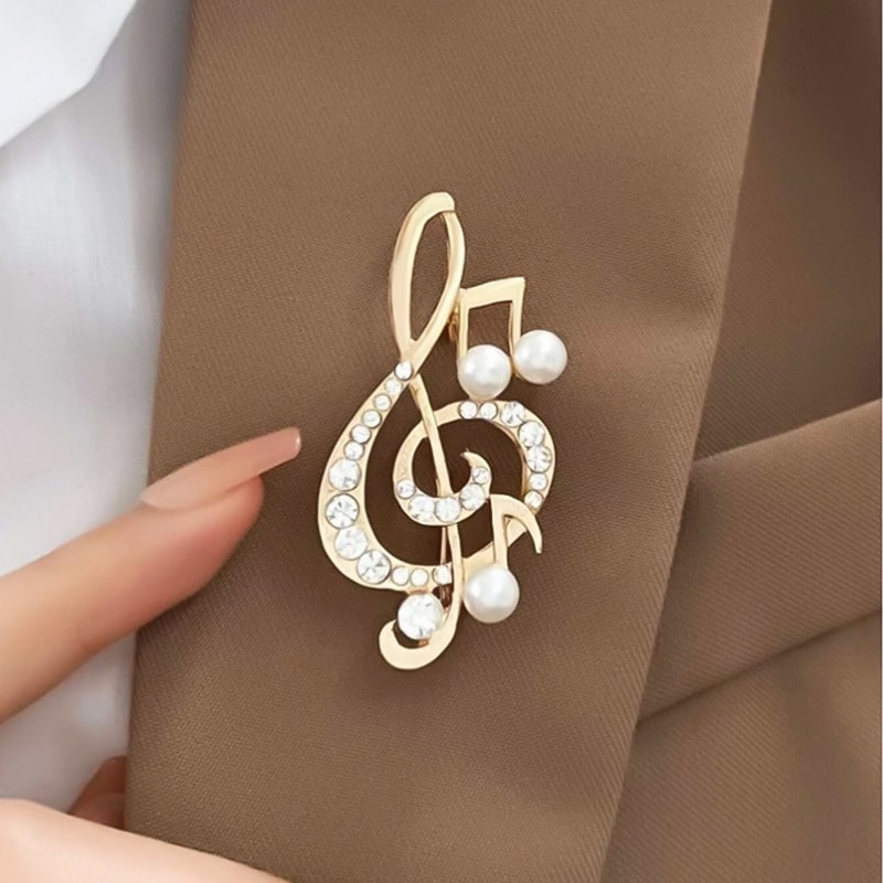 Pearl and rhinestone musical note brooch YongxiJewelry 2