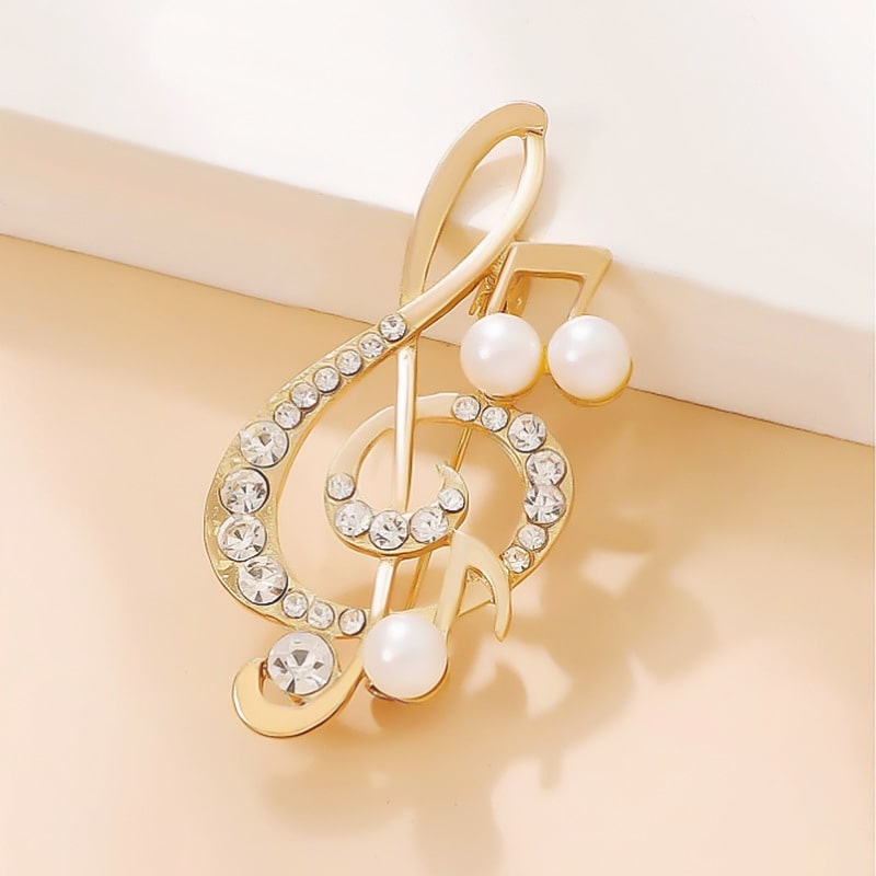 Pearl and rhinestone musical note brooch YongxiJewelry 3