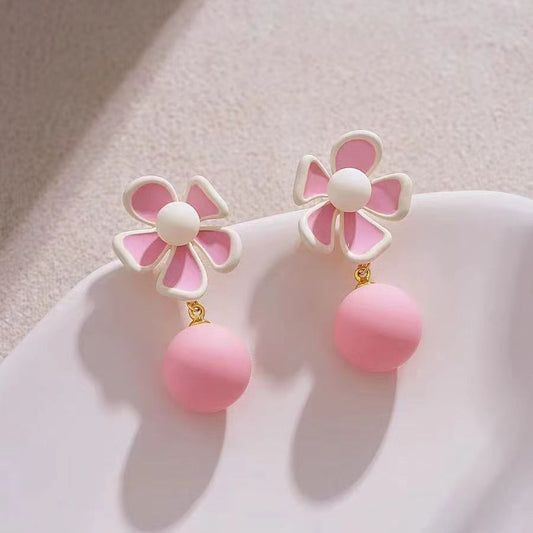 Pink Flower Pearl Clip Earrings YongxiJewelry 1