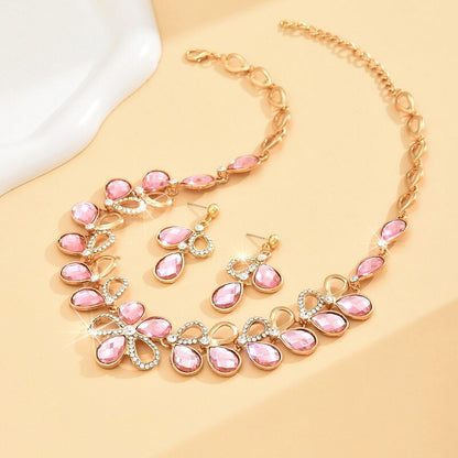 Pink Zircon Rhinestone Earrings Necklace Set YongxiJewelry 6