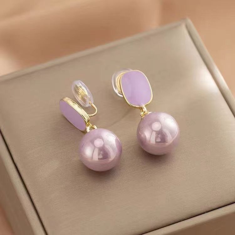 Purple Pearl Clip Earrings YongxiJewelry 1