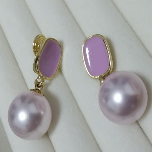 Purple Pearl Clip Earrings YongxiJewelry 2