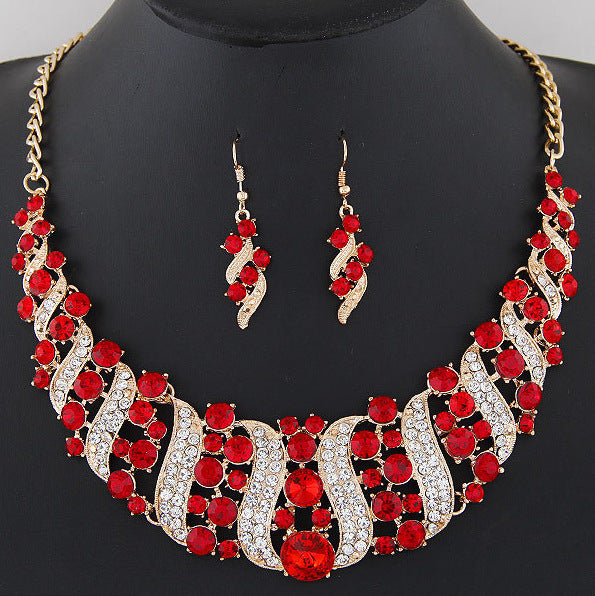 Gemstone Necklace & Earrings Set YongxiJewelry Red