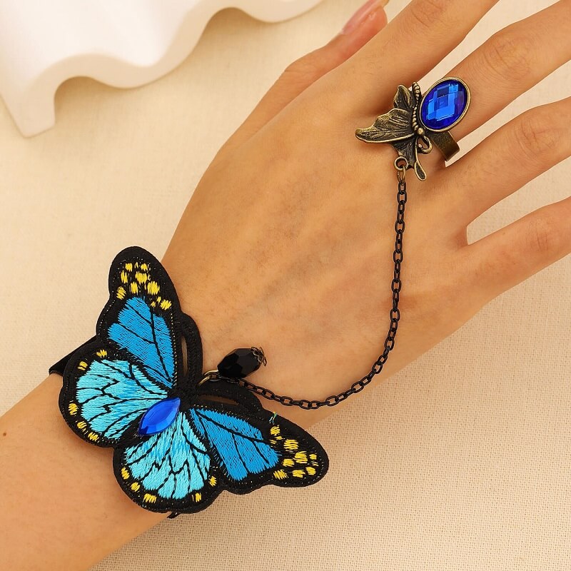 Retro  Finger Bracelet Butterfly Hand Ornaments YongxiJewelry Blue