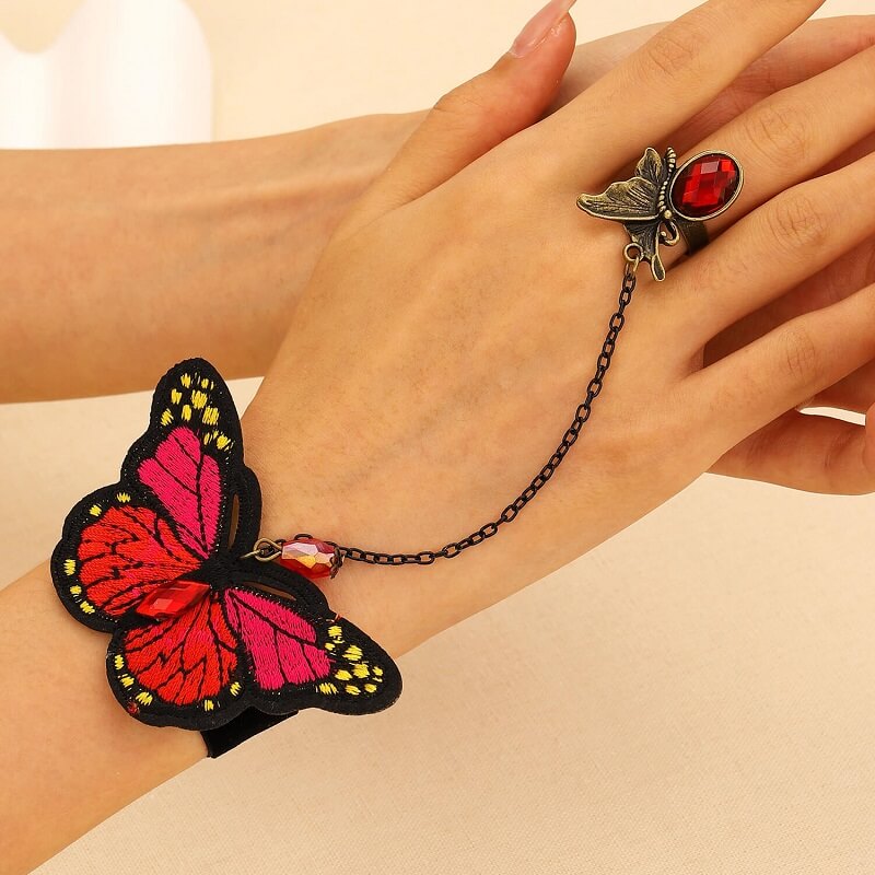 Retro  Finger Bracelet Butterfly Hand Ornaments YongxiJewelry Red