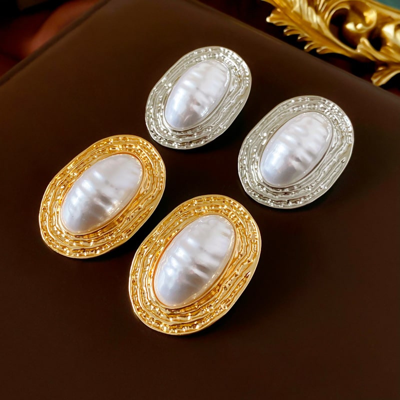 Retro Oval Pearl Earrings YongxiJewelry  1