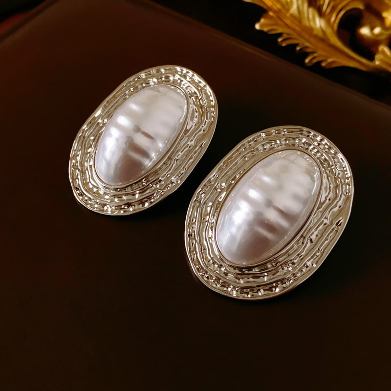 Retro Oval Pearl Earrings YongxiJewelry  silver