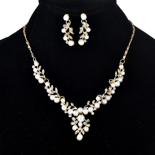  Rhinestones & Pearl Necklace Earrings Jewelry Set YongxiJewelry 1