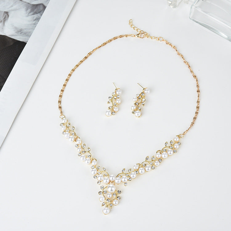  Rhinestones & Pearl Necklace Earrings Jewelry Set YongxiJewelry 2